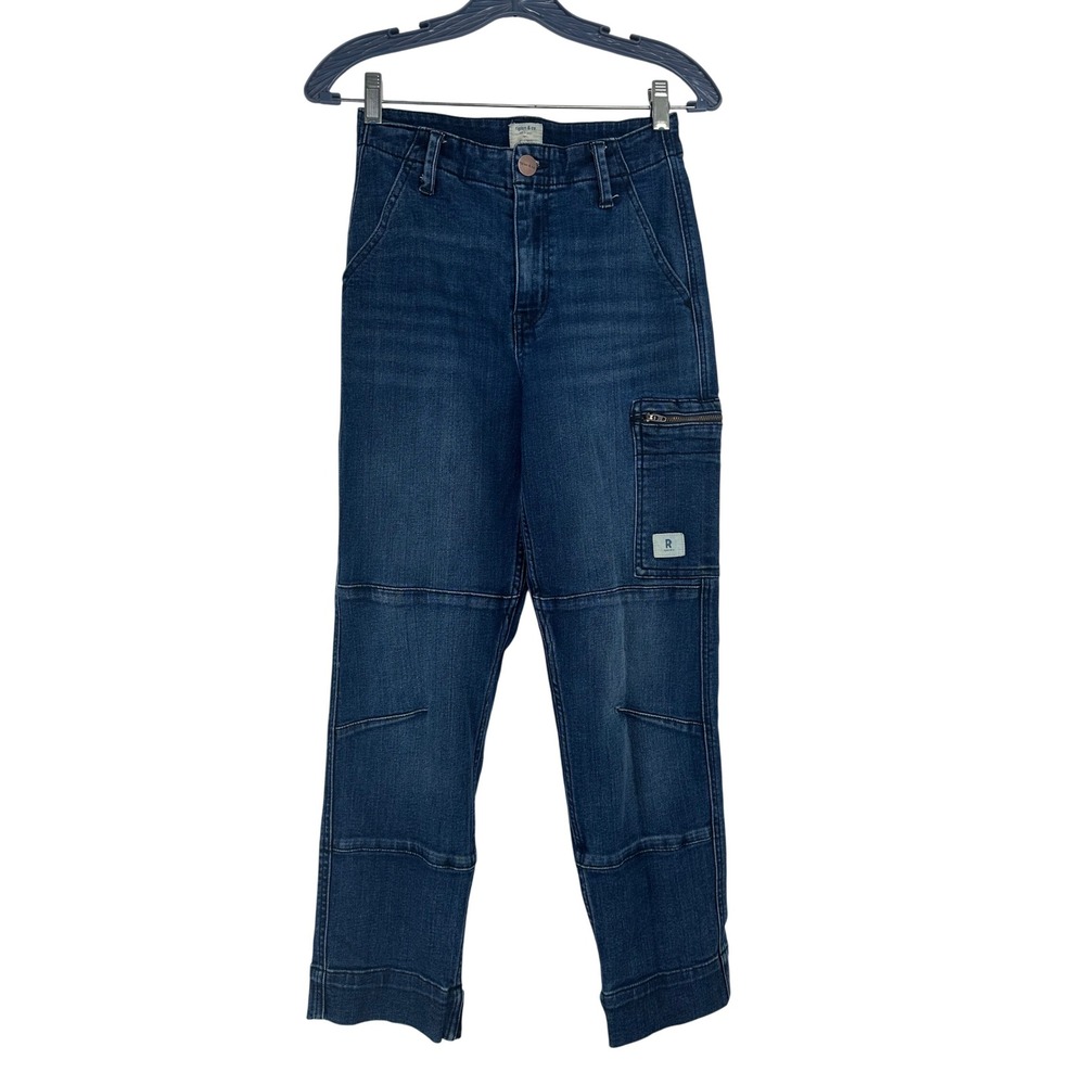 Ripton & Co Performance Denim Cargo Jeans Dark Wash High Rise Women 26